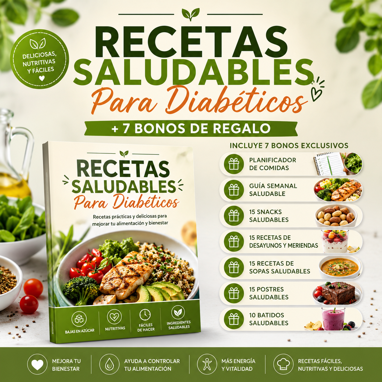 Recetas Saludables para Diabéticos + 7 Bonos de Regalo