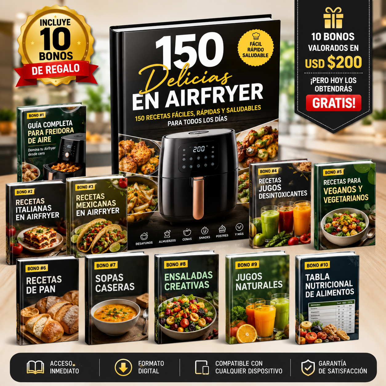 150 Delicias en Airfryer™ | 150 Recetas Fáciles + Bonos Exclusivos